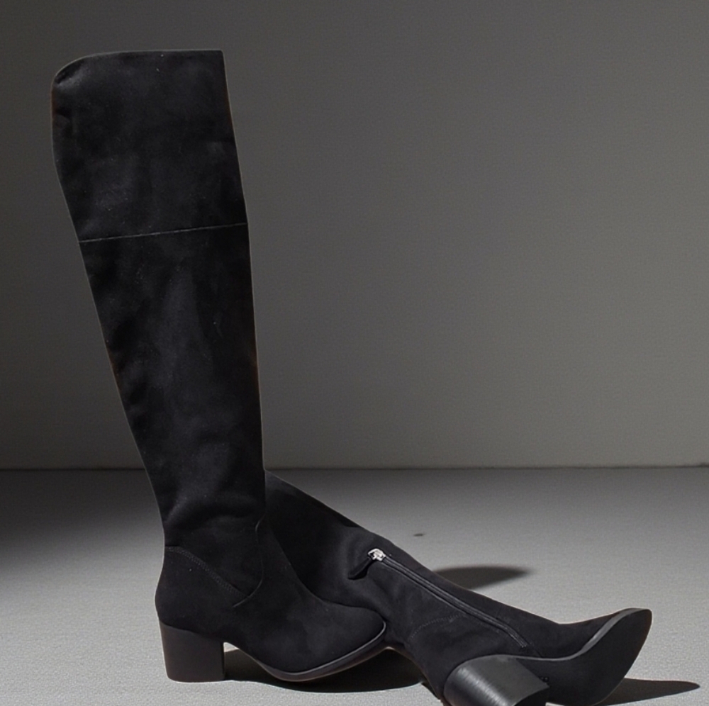 BP NORDSTROM Luke OTK Boots 6 Black Vegan Suede Over the Knee Fold Down Tall - Picture 11 of 13